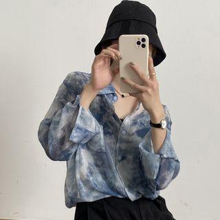 Long-sleeve Tie Dye Shirt Blue - One Size