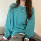 Long-sleeve Mock Two-piece Two-tone Loose-fit Sweatshirt