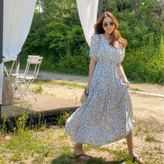 Drawcord-waist Pattern Long Dress