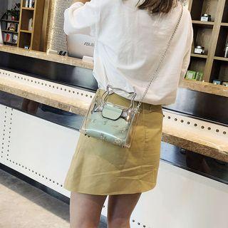 Set: Transparent Cat-shaped Handle Crossbody Bag + Embroidered Zip Pouch