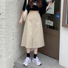 High-waist Slit-front Midi A-line Skirt