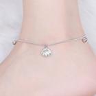 925 Sterling Silver Scallop Anklet Platinum Plating - One Size