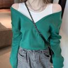 Mock Two-piece Long-sleeve Cold-shoulder Knit Top