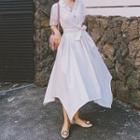 Short-sleeve Asymmetrical Midi A-line Dress