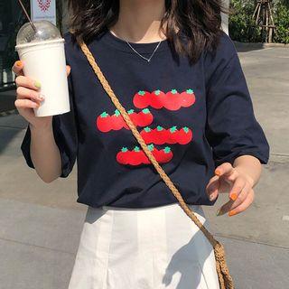 Elbow-sleeve Cherry Tomato Print T-shirt