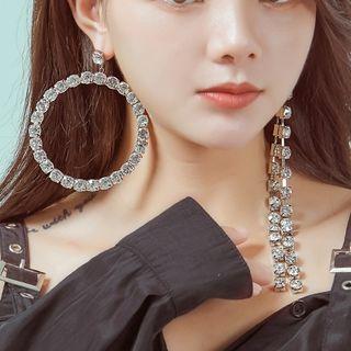 Non-matching Rhinestone Fringed & Hoop Earring 1 Pair - Silver - One Size