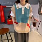 Color Block Knit Vest / Midi Shirt Dress