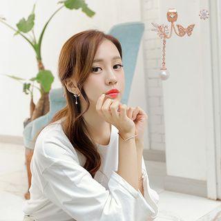 Faux-pearl Asymmetric Earring
