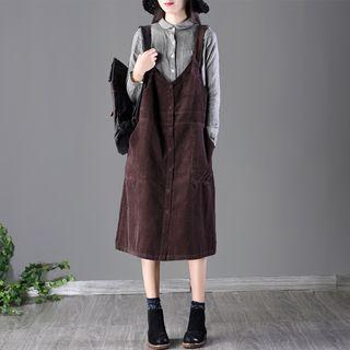 Corduroy Pinafore Midi Dress