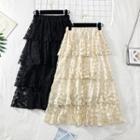 High-waist Layered Lace A-line Skirt