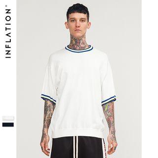Drop-shoulder Elbow-sleeved T-shirt
