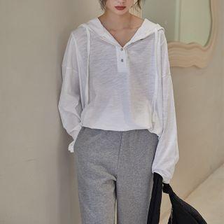 Long-sleeve Hood T-shirt White - One Size