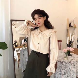 Frilled Collar Blouse / A-line Midi Skirt