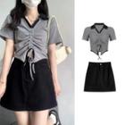 Drawstring Cropped Polo Shirt / Mini A-line Skirt / Set