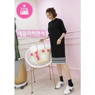 Puff-sleeve Contrast-trim Shift Dress