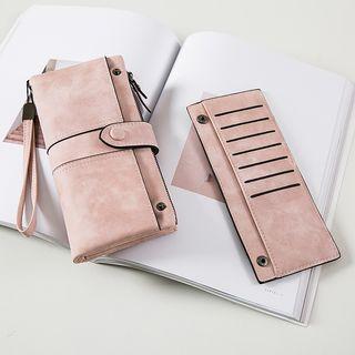 Faux Leather Buttoned Long Wallet