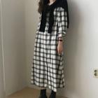 Plaid Long Sleeve Midi Shirt Dress As Shown In Figure - One Size