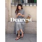 Round-neck Pleated-hem Checked Dress One Size