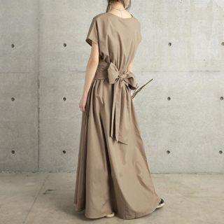 Short-sleeve Tie-waist Maxi A-line Dress