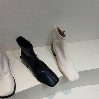 Block Heel Zip-side Faux-leather Short Boots