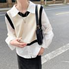 Mock Two Piece Two Tone Oversize Shirt Off-white - One Size