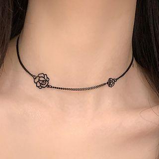 Hollow Rose Alloy Choker Black - One Size