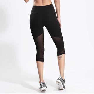 Sports Tulle Panel Cropped Leggings
