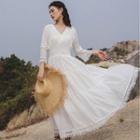 3/4-sleeve Fringed A-line Maxi Dress
