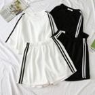 Set: Elbow-sleeve Side Stripe T-shirt + Sweatshorts