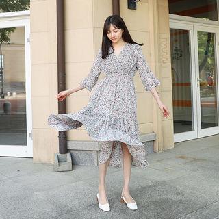 V-neck Floral Long Empire Dress