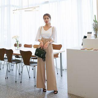 High-waist Wide-leg Suspender Pants