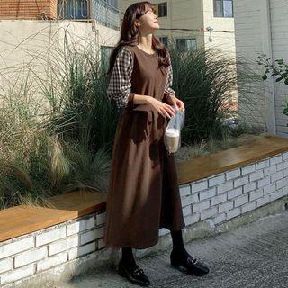 Plus Size Checked Long Sweatshirt Dress