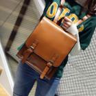 Faux-leather Buckled Flap Backpack