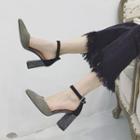 Glitter Ankle-strap Pointed Block-heel Sandals