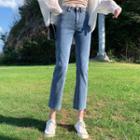High-waist Frayed Shift Cropped Jeans