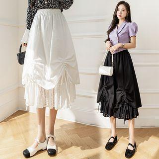 Drawstring Lace Panel Midi A-line Skirt