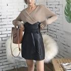 High-waist A-line Faux Leather Skirt