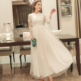 Embellished 3/4-sleeve Evening Gown