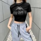 Short Sleeve Spider Rhinestone Crop Top