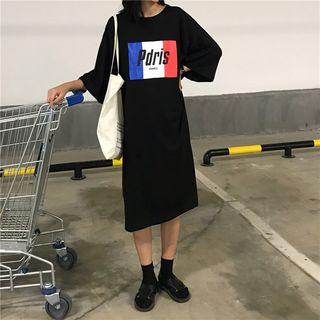 3/4-sleeve Print T-shirt Dress