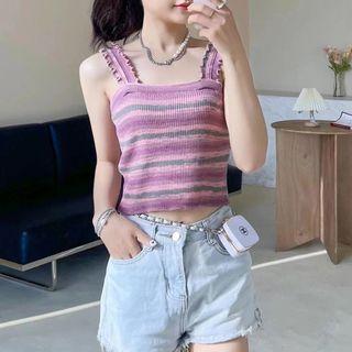 Striped Ruffle Knit Cropped Top