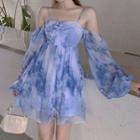 Dye Print Cold-shoulder Mini A-line Dress