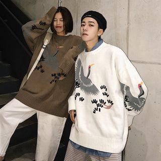 Bird Printed Knit Sweater