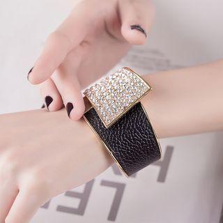 Rhinestone Faux Leather Bangle