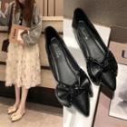 Faux Leather Bow Rivet Pointed Flats