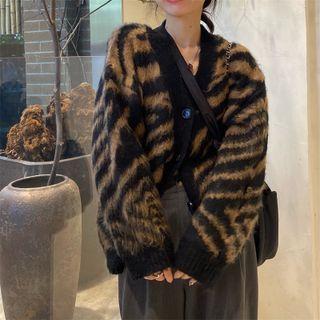 Tiger Print Cardigan Stripe - Black & Brown - One Size