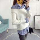 Striped Panel Collared Sweater