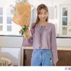Wide Sleeve Lace-up Ruffled Top