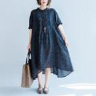 Floral Print Short Sleeve Dress Blue - One Size