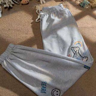 Bear Applique Drawstring Sweatpants